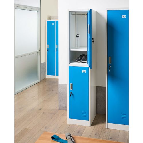 Casier Vestiaire à 2 Niveaux Athlete Métal Blanc/bleu