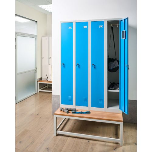 Casier Vestiaire à 4 Portes Avec Banc Athlete Métal Gris/bleu