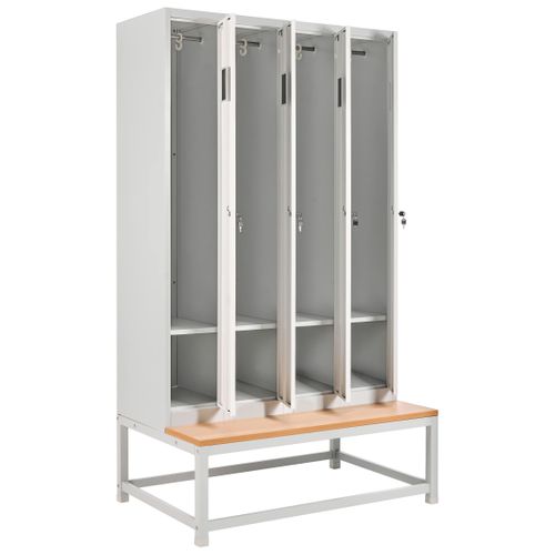 Casier Vestiaire à 4 Portes Avec Banc Athlete Métal Gris/blanc
