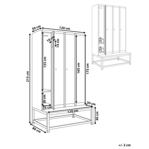 Casier Vestiaire à 4 Portes Avec Banc Athlete Métal Gris/blanc