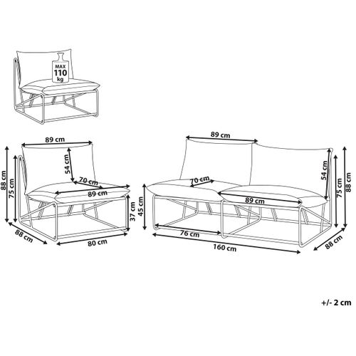 Ensemble De Canapés De Jardin 3 Places Pico Métal Gris