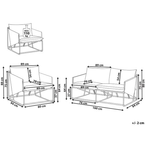 Ensemble De Canapés De Jardin 3 Places Ponte Métal Taupe