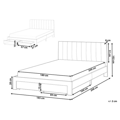 Lit Avec Tiroirs De Rangement Velours Lonzac 180 X 200 Cm Blanc Cassé