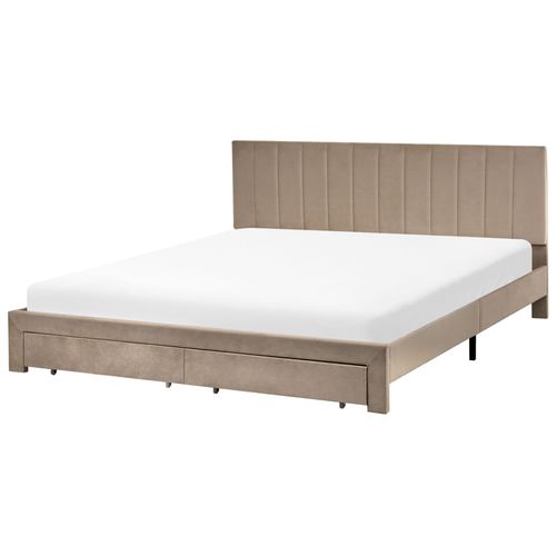 Lit Avec Tiroirs De Rangement Velours Lonzac 180 X 200 Cm Taupe