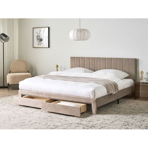 Lit Avec Tiroirs De Rangement Velours Lonzac 180 X 200 Cm Taupe