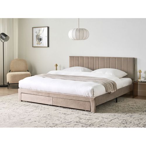 Lit Avec Tiroirs De Rangement Velours Lonzac 180 X 200 Cm Taupe
