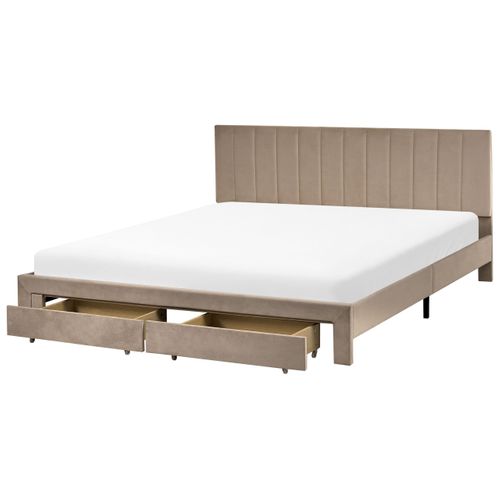 Lit Avec Tiroirs De Rangement Velours Lonzac 180 X 200 Cm Taupe