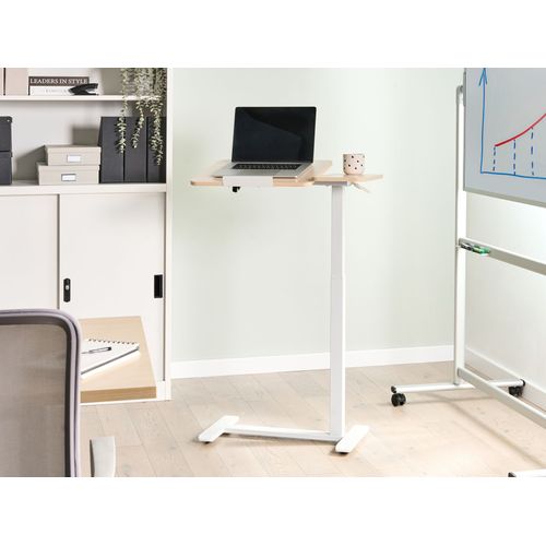 Bureau Réglable Manuellement En Hauteur Pour Ordinateur Portable Marron Clair/blanc 40 x 70 cm