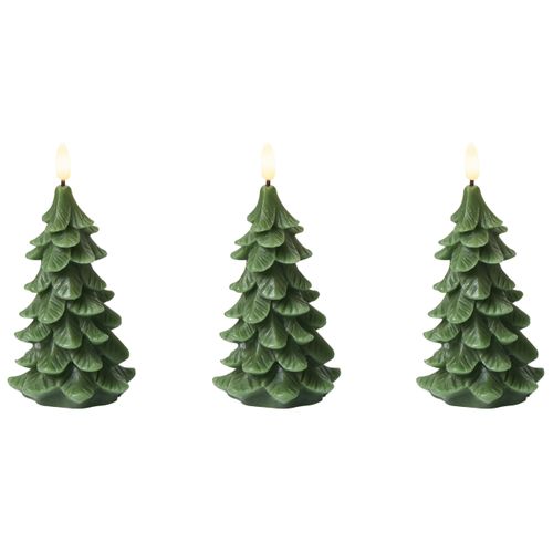 Lot De 3 Bougies LED Veloura Arbre De Noël 16 Cm Vert