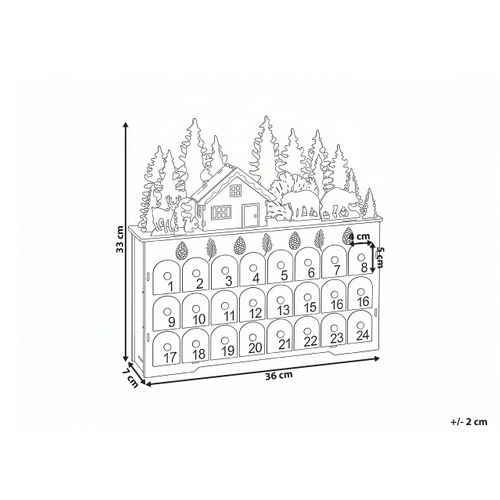 Décoration De Noël LED Helin Calendrier De L'avent 33 Cm Marron Clair