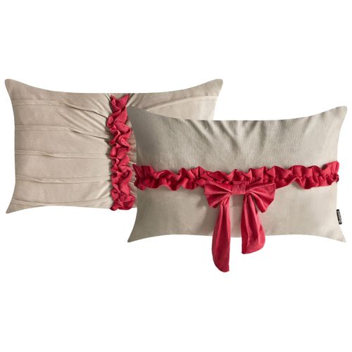 Lot De 2 Coussins Décoratifs Belle Velours 50 X 30 Cm Taupe Motif De Noël