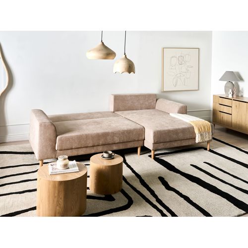 Canapé-lit D'angle 3 Places Nuborg Tissu Chenille Marron Clair Côté Gauche