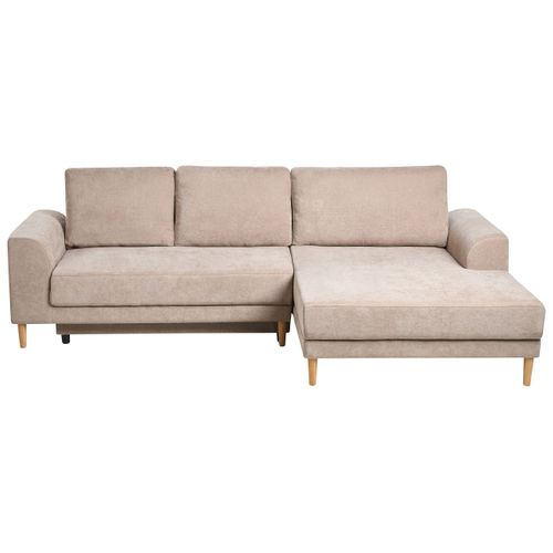 Canapé-lit D'angle 3 Places Nuborg Tissu Chenille Marron Clair Côté Gauche