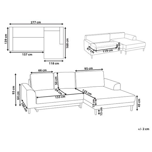 Canapé-lit D'angle 3 Places Nuborg Tissu Chenille Marron Clair Côté Gauche