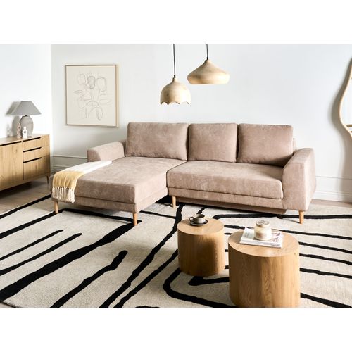 Canapé-lit D'angle 3 Places Nuborg Tissu Chenille Marron Clair Côté Droit