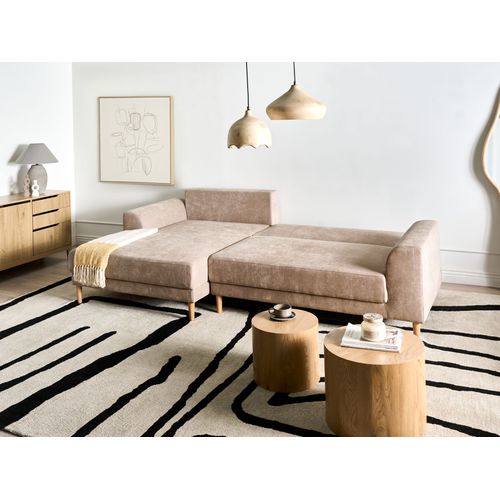 Canapé-lit D'angle 3 Places Nuborg Tissu Chenille Marron Clair Côté Droit