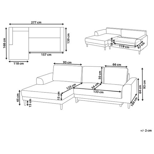 Canapé-lit D'angle 3 Places Nuborg Tissu Chenille Marron Clair Côté Droit