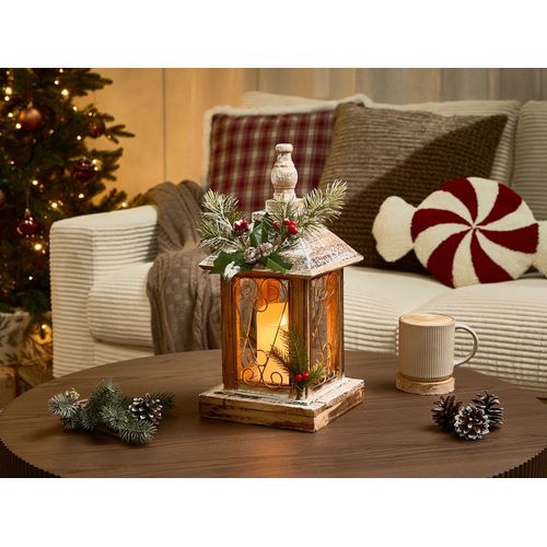 Lanterne LED Saima Motif De Noël 40 Cm Marron Foncé