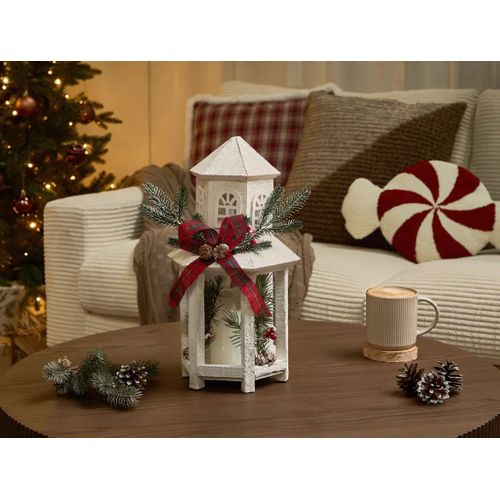 Lanterne LED Savivesi Motif De Noël 38 Cm Blanc