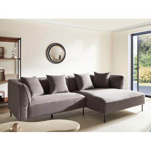 Canapé D'angle 3 Places Sater Tissu Chenille Taupe Côté Gauche