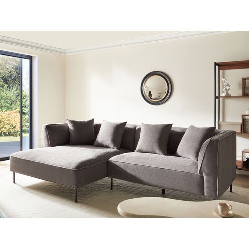 Canapé D'angle 3 Places Sater Tissu Chenille Taupe Côté Droit