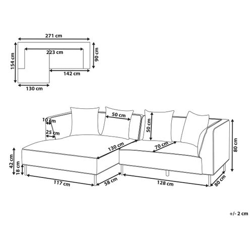 Canapé D'angle 3 Places Sater Tissu Chenille Taupe Côté Droit