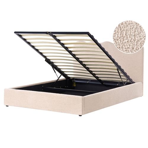 Lit Ottoman Bouclé Nanterre 160 X 200 Cm Beige