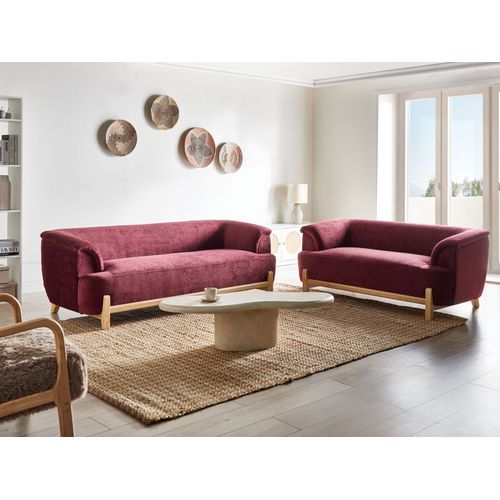 Canapé 3 Places Alnor Tissu Chenille Rouge Bordeaux