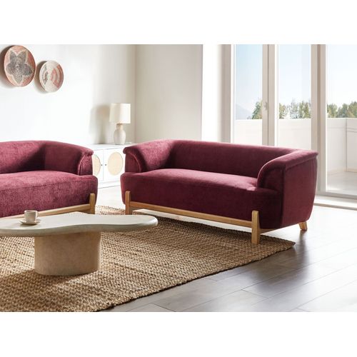 Canapé 2 Places Alnor Tissu Chenille Rouge Bordeaux