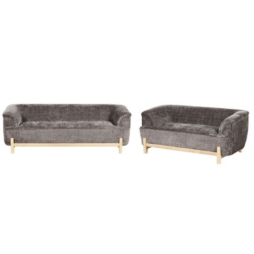 Ensemble De Salon 5 Places Alnor Tissu Chenille Marron