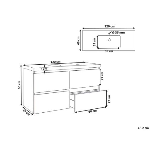 Meuble-lavabo Mural Avec Vasque Lagoa 120 Cm Marron Clair