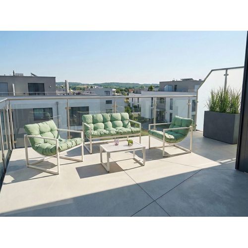 Ensemble De Salon De Jardin Avec Table 4 Places Garda Métal Vert