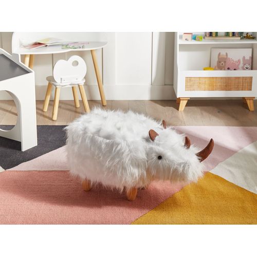 Tabouret Animal Woolly Fourrure Synthétique Blanc Rhinocéros