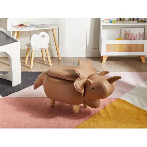 Tabouret De Rangement Animal Triceratops Tissu Marron Dinosaure