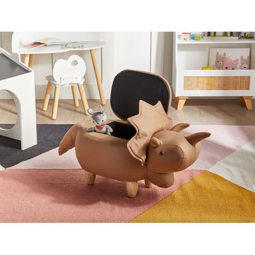 Tabouret De Rangement Animal Triceratops Tissu Marron Dinosaure