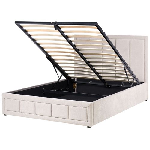 Lit Ottoman Tissu Chenille Quiberon 140 X 200 Cm Beige