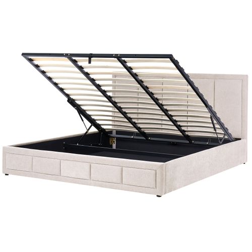 Lit Ottoman Tissu Chenille Quiberon 180 X 200 Cm Beige