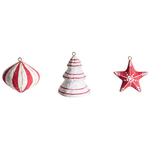 Lot De 12 Décorations Pour Sapin De Noël Gidealven Papier-mâché Rouge/blanc
