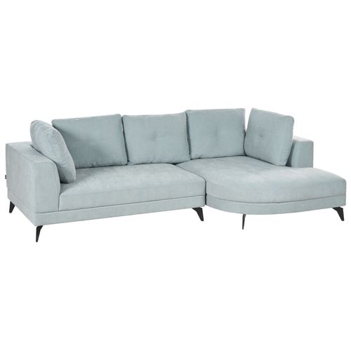 Canapé D'angle 3 Places Marum Tissu Chenille Bleu Clair Côté Gauche