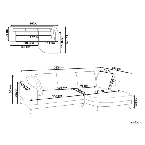 Canapé D'angle 3 Places Marum Tissu Chenille Bleu Clair Côté Gauche