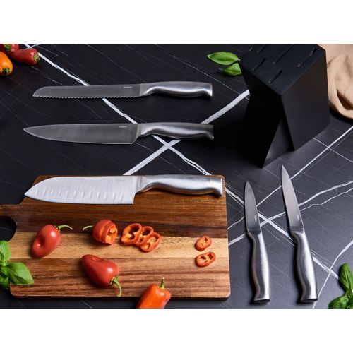 Lot De 5 Couteaux Dans Un Bloc Mashiko Argenté