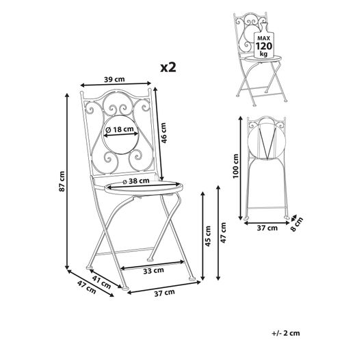 Lot De 2 Chaises De Jardin Artena Pliant Métal Noir