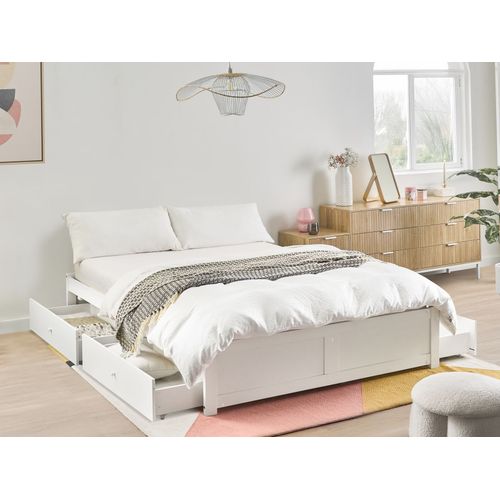 Lit Avec Tiroirs De Rangement Sans Tête De Lit Brux 140 X 200 Cm Blanc