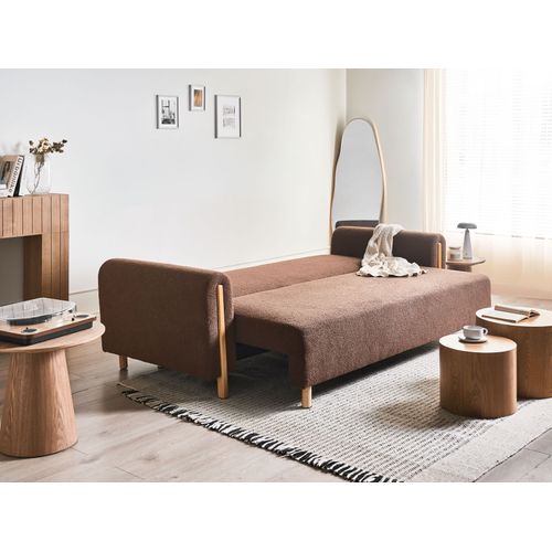 Canapé-lit 3 Places Kvam Bouclé Marron Avec Rangement