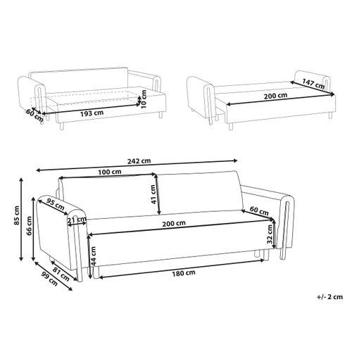 Canapé-lit 3 Places Kvam Tissu Gris Avec Rangement