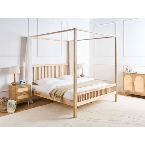 Lit à Baldaquin Bois Harfleur 180 X 200 Cm Marron Clair
