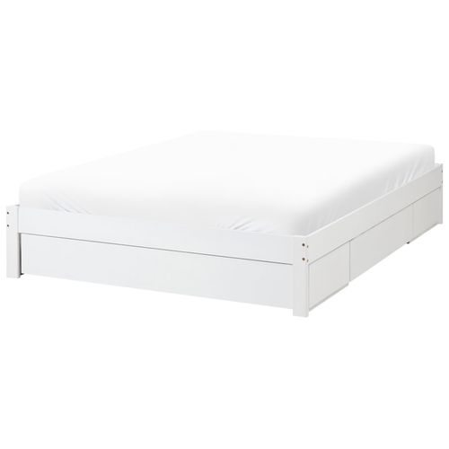 Lit Avec Tiroirs De Rangement Sans Tête De Lit Bois Giat 160 X 200 Cm Blanc