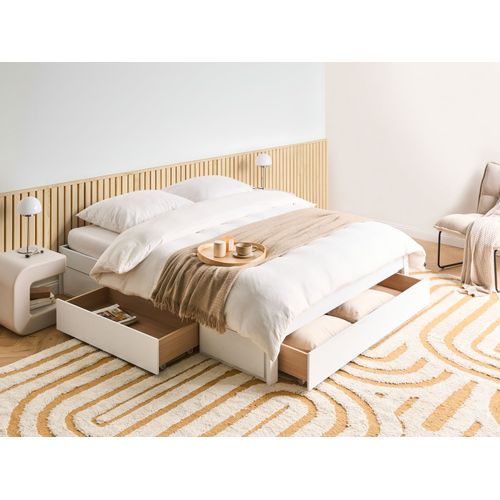 Lit Avec Tiroirs De Rangement Sans Tête De Lit Bois Giat 160 X 200 Cm Blanc