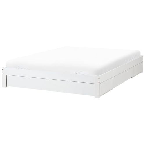 Lit Avec Tiroirs De Rangement Sans Tête De Lit Bois Giat 180 X 200 Cm Blanc