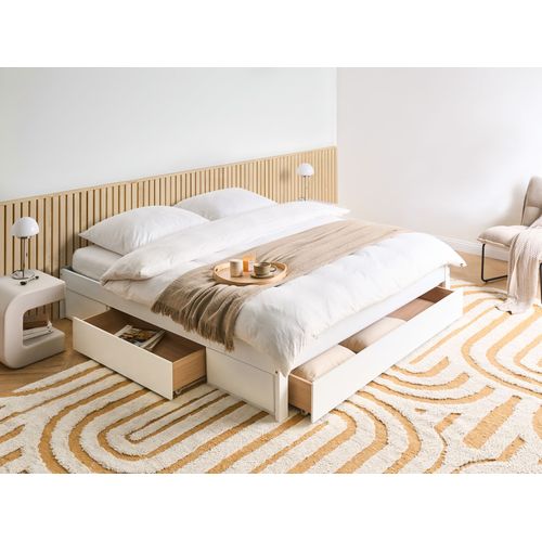 Lit Avec Tiroirs De Rangement Sans Tête De Lit Bois Giat 180 X 200 Cm Blanc